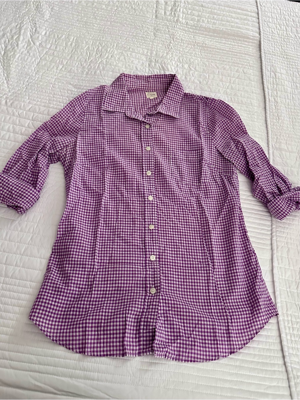 Like New J Crew Women’s Size Small Purple and White Checked Button Down Shirt